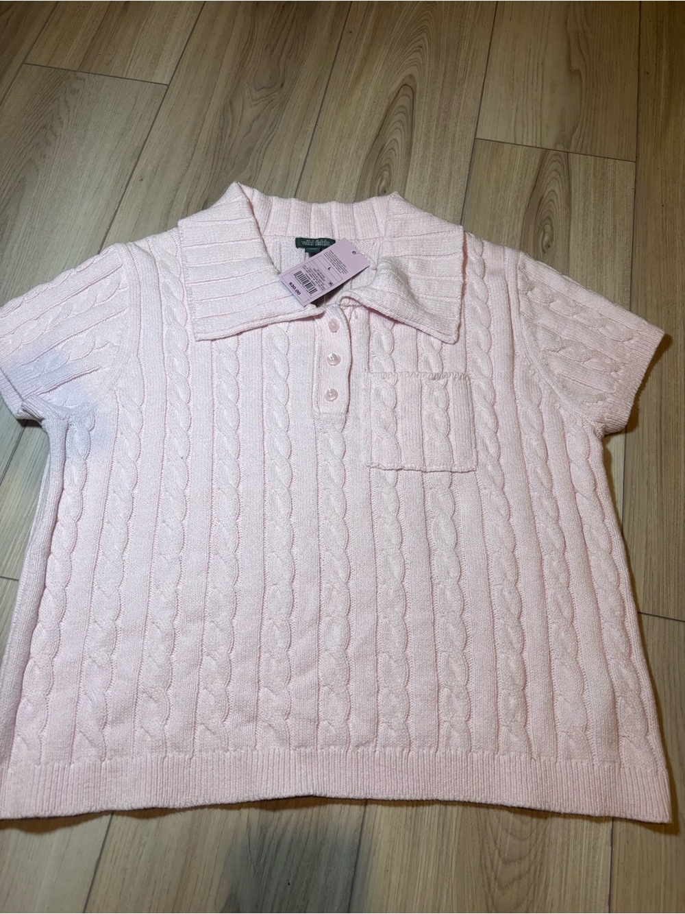 wild fable Light Pink Cable Knit Polo Sweater